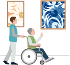 身体障害者福祉法に基づくサービスの公共・私立施設利用イメージしたイラスト画像